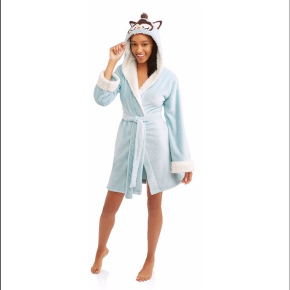 Soft Sleeping Owl Fleece Bathrobe in Size Small
